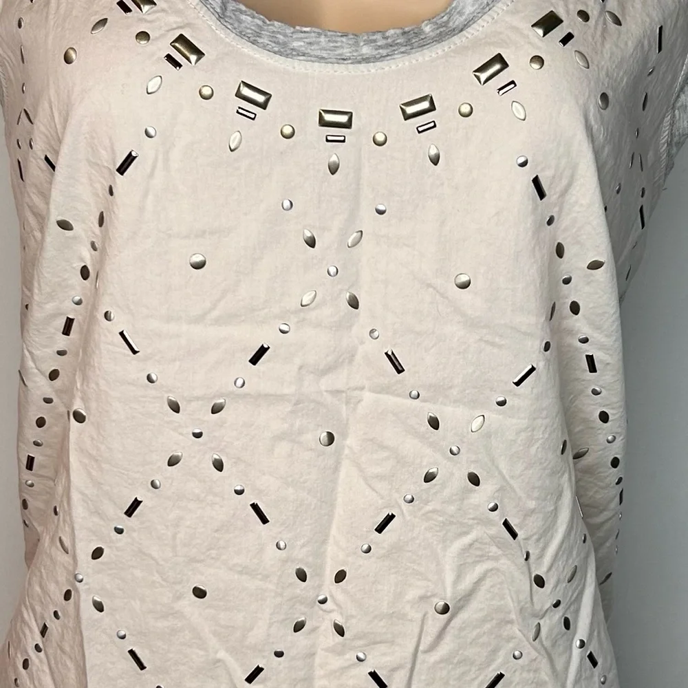 J.Crew Cream Gray Gold Studded Sleeveless Top 100% Cotton Tank Top Size XS